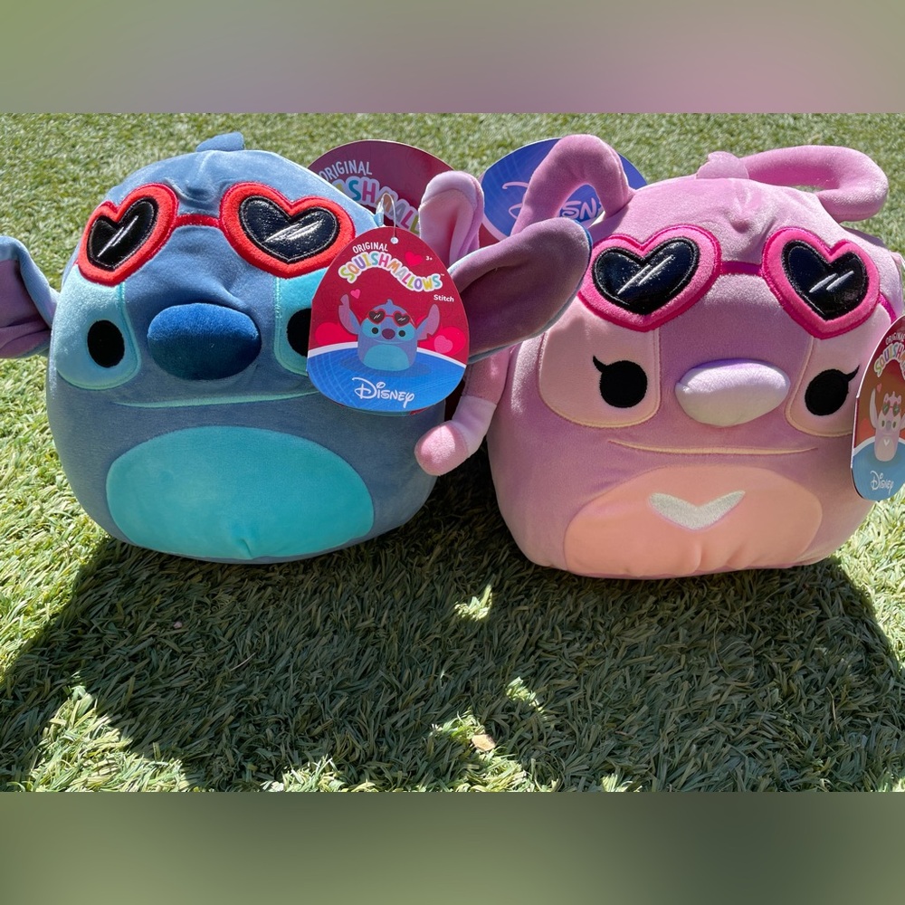 Disney Stitch and Angel With Heart Glasses Squishmallow 8 inch each